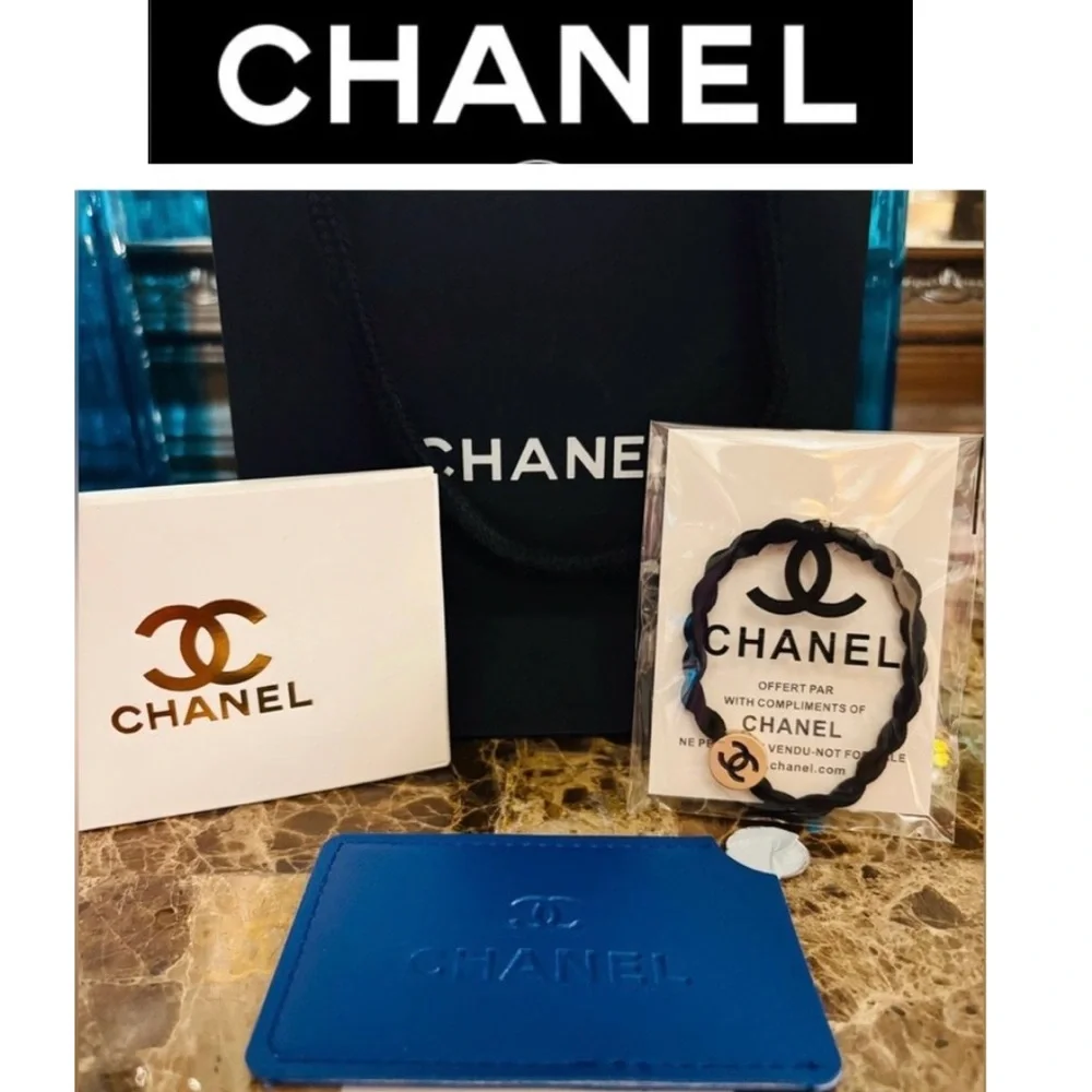 CHANEL Hair-Tie & Mirror Bundle w/Gift Bag, NIP